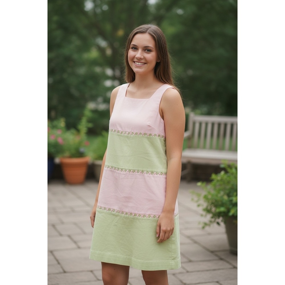 Hartstrings Dress Green Pink Stripe Youth Girls Preppycore Church Sunday‎ Best